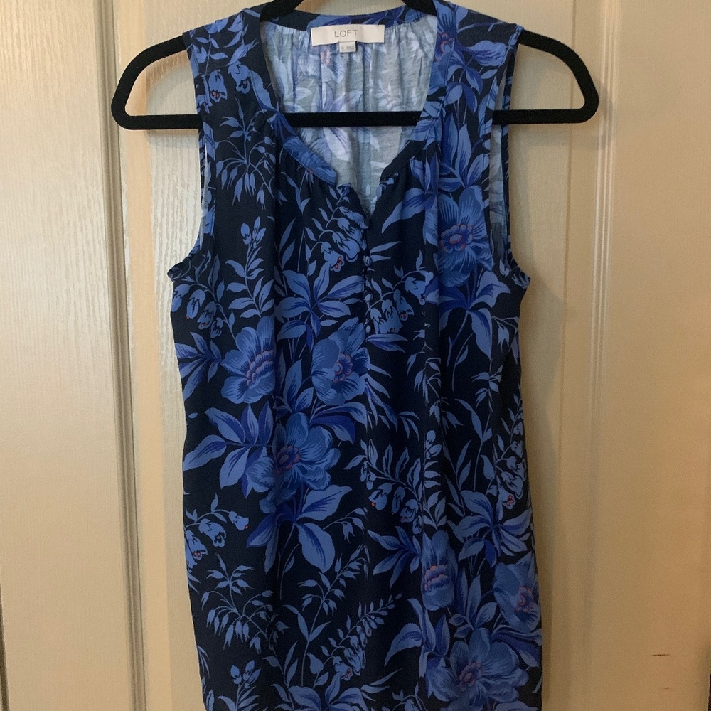 Loft Sleeveless Blue/Orange Floral Print Blouse